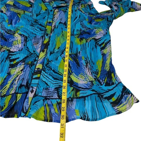 Maggie Barnes Button Up Top Women’s 1X 18/20 Accordion Pleat Bell Sleeve BoHo - Picture 9 of 16